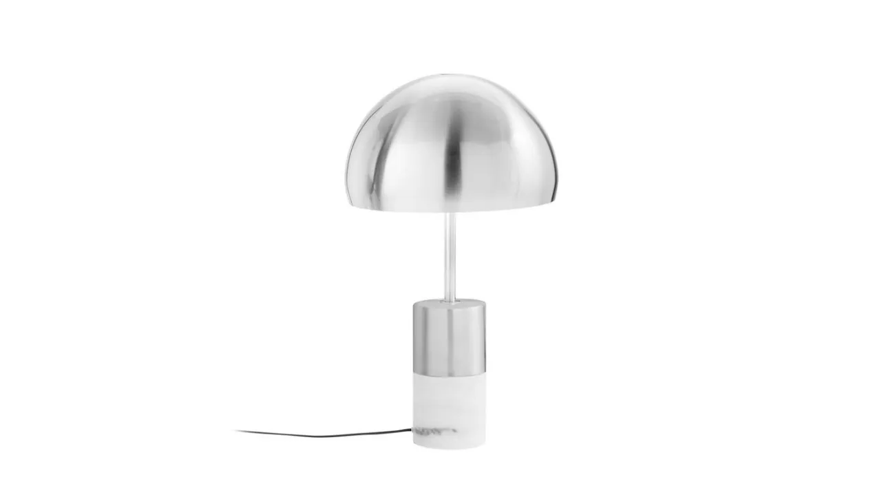 Lampada da tavolo Ursa in metallo color Nichel spazzolato con base in marmo di Stones