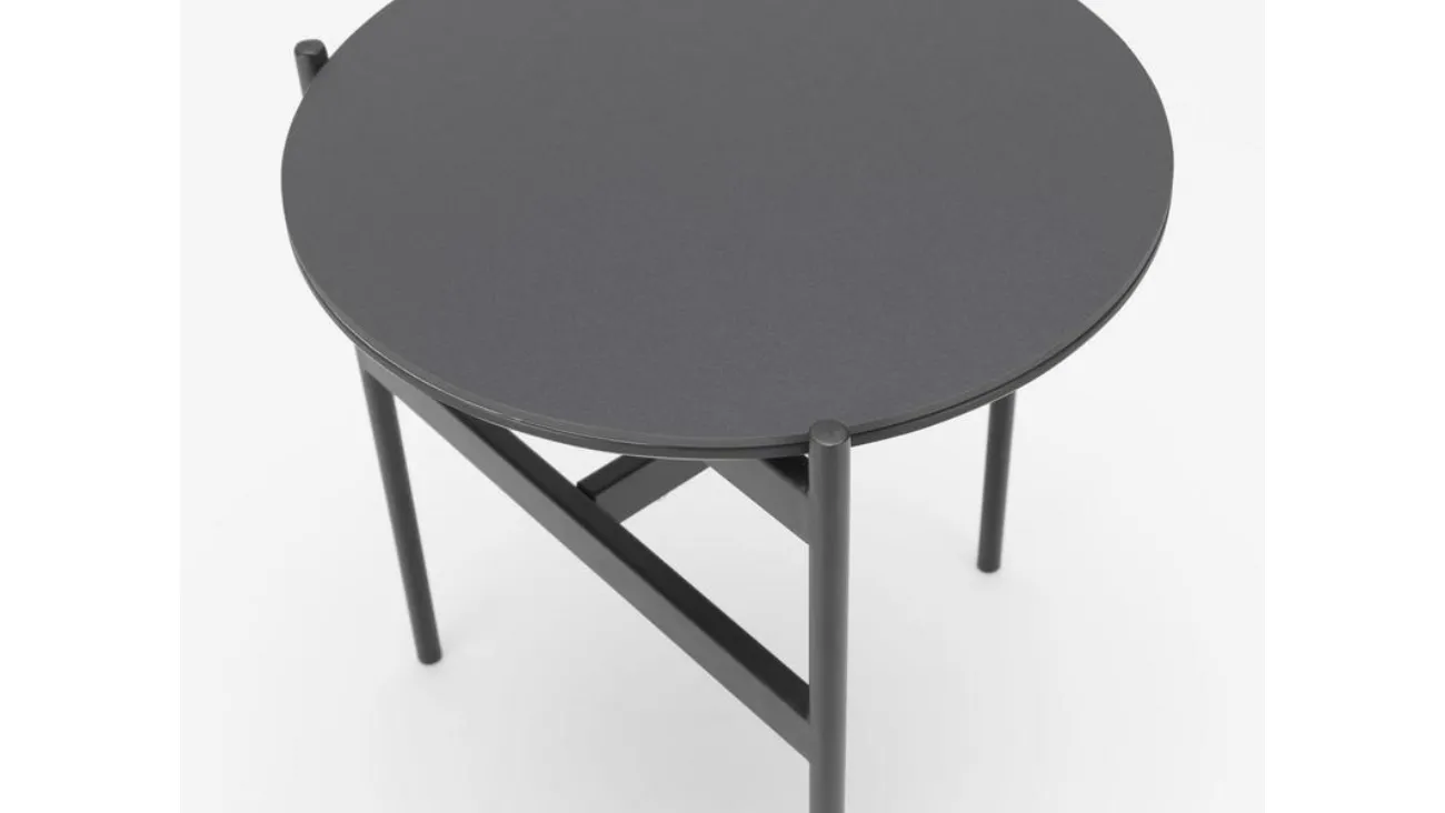 Tavolino rotondo Thor con top in ceramica con fondo in MDF e struttura in metallo verniciato di Stones