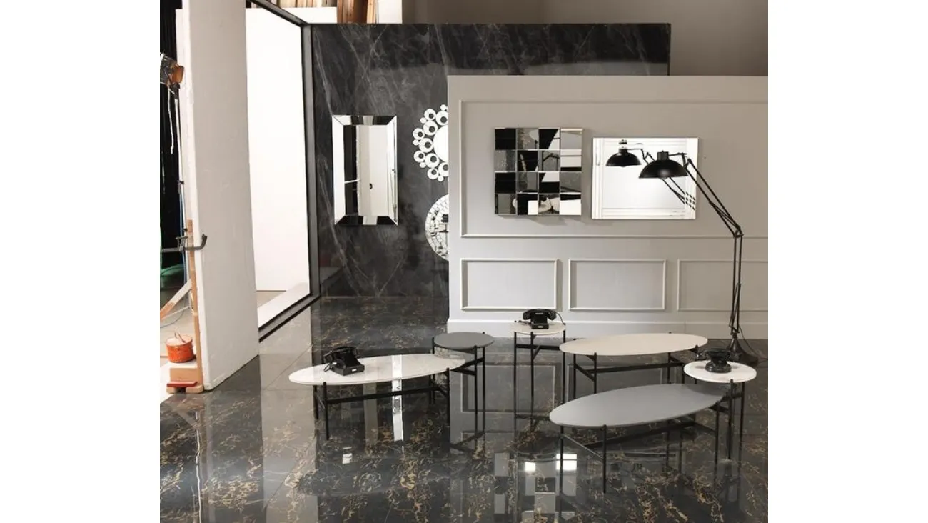 Tavolino rotondo o ovale Thor con top in ceramica di Stones