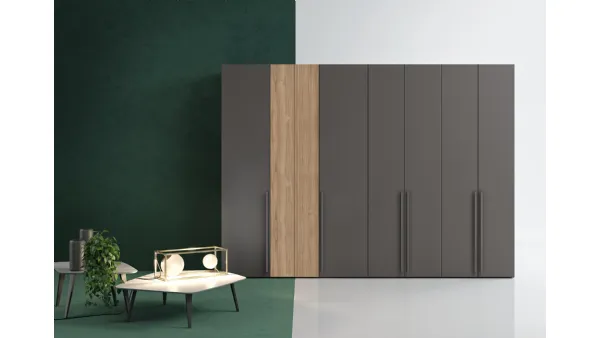 Armadio con ante battenti Golf One in melaminico Grigio e effetto legno W106 di Colombini Casa