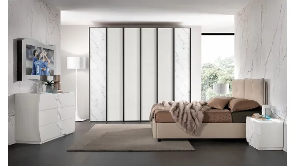 Armadio Evolution in legno bianco frassinato e vetro effetto marmo di Mobil Più