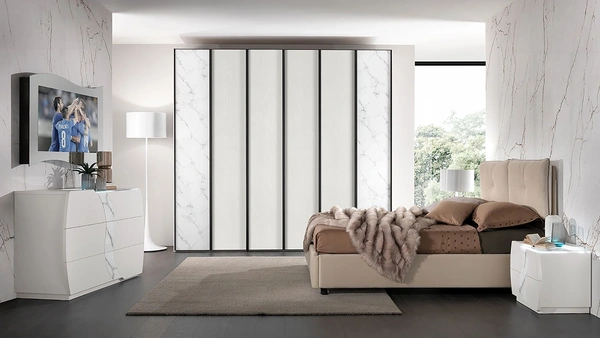 Armadio Evolution in bianco frassinato e vetro effetto marmo di Mobil Più