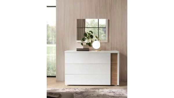 Comò Malindi finitura Noce Bianco con inserto maniglia Noce Naturale di Gierre Mobili