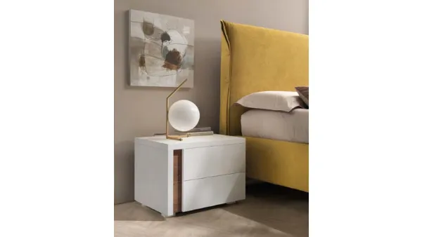 Comodino Malindi finitura Noce Bianco con inserto maniglia Noce Naturale di Gierre Mobili