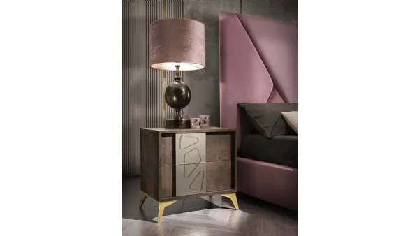 Comodino finitura effetto pelle con inserto a specchio satinato bronzo Grazia di Mobil Più
