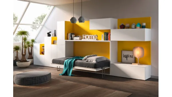 Letto singolo a scomparsa aperto in laccato opaco Bianco e Giallo Casanova 4019 di 2B Italia