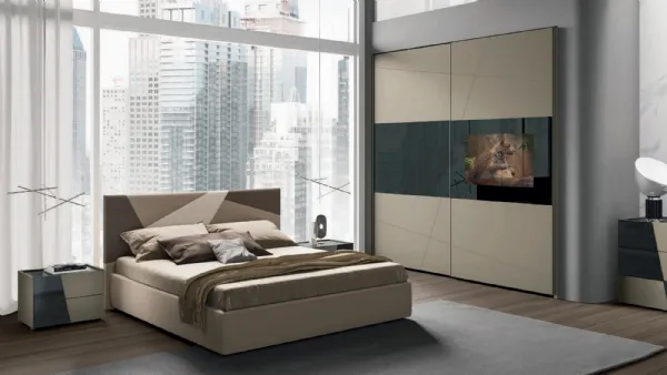 Letto in econabuk con testiera e box contenitore Slim di Artigianmobili