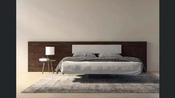 Letto Berenice autoportante con testiera in legno di rovere con cuscino applicato di Fratelli Mirandola