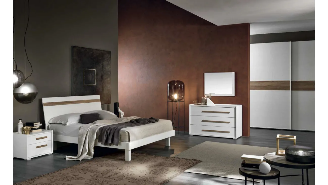 Letto con testiera Denver finitura Noce Bianco con inserto Noce Naturale di Gierre Mobili