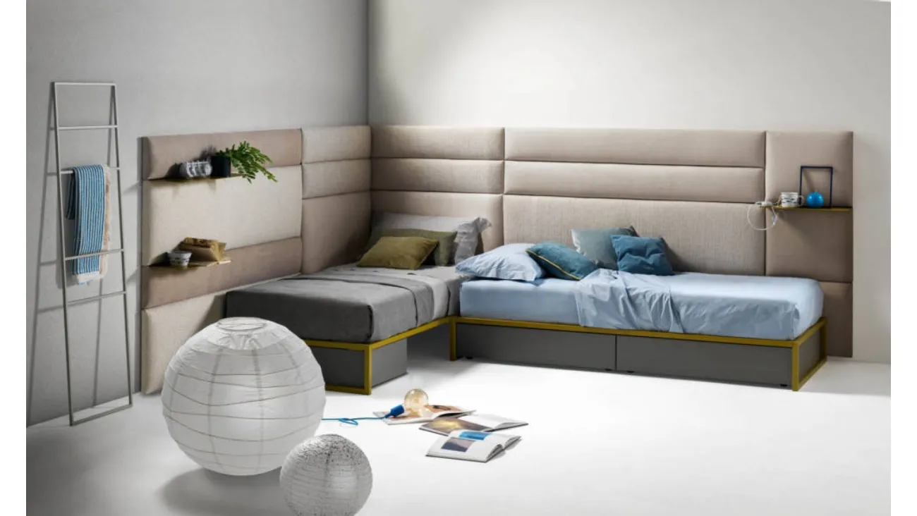 Letto singolo sommier con Pannelli Wall in tessuto di Bside