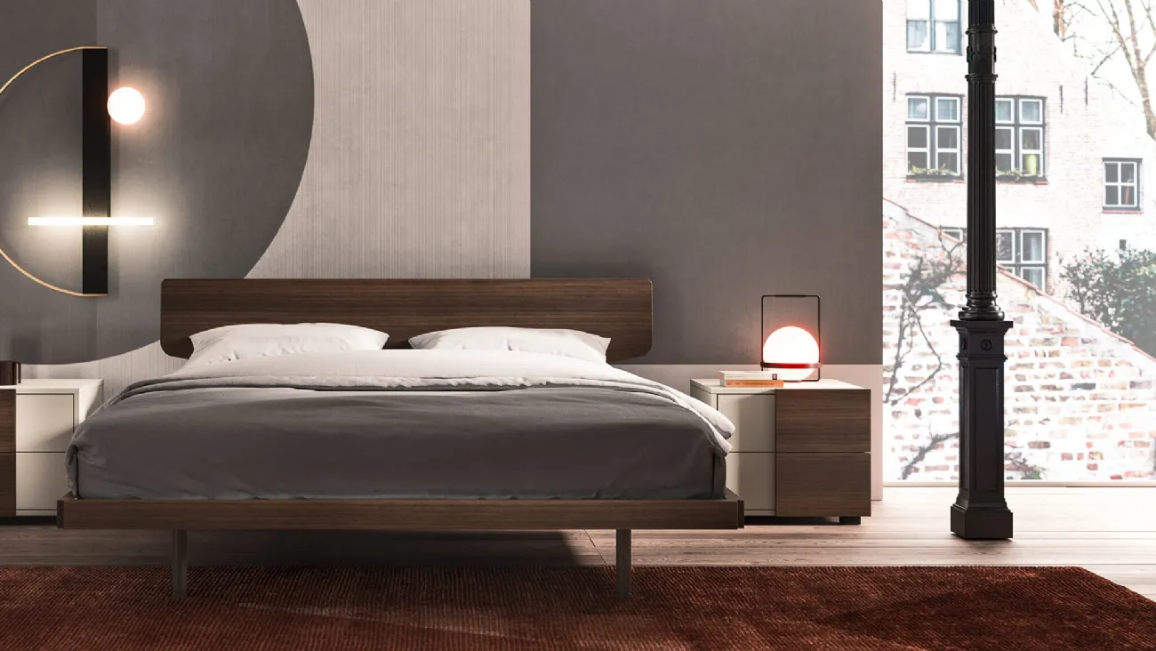 Letto con testiera Urban in essenza legno smoke di Mab