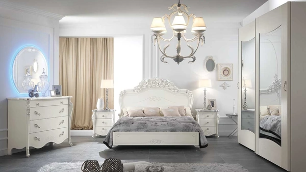 Letto Viola Frassino Bianco con testiera intagliata di Mobil Più