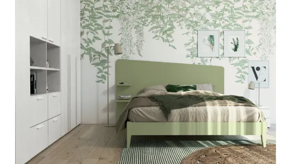 Letto matrimoniale con testiera  Volo Edge Plus con giroletto Nettuno finitura Oliva di Colombini Casa