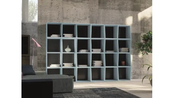 Libreria a muro Unikawood 26 in legno laccato opaco azzurro di Fratelli Mirandola