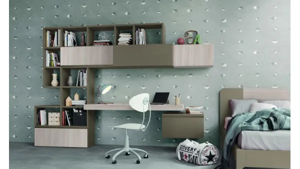 Libreria componibile a muro con scrivania integrata Golf Infinity L108 in melaminico di Colombini Casa