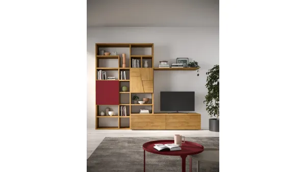 Libreria a muro in legno e laccato Mixer 01B di FGF Mobili
