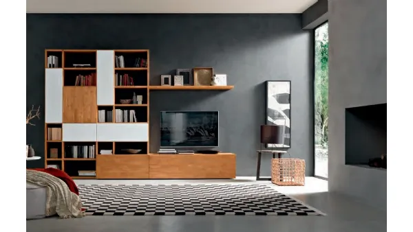 Libreria a muro Mixer CM30 in legno e laccato bianco di FGF Mobili