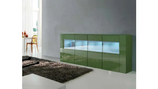 Madia moderna con vetrina in laccato lucido verde 3D 229 di Artigianmobili