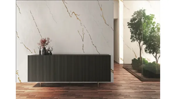 Madia a 3 ante ondulate in laccato opaco ardesia Wave70 di Fratelli Mirandola
