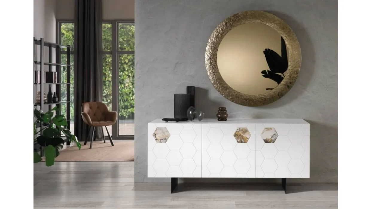 Madia Glen in MDF laccato con inserti in laminato effetto marmo di Capodarte