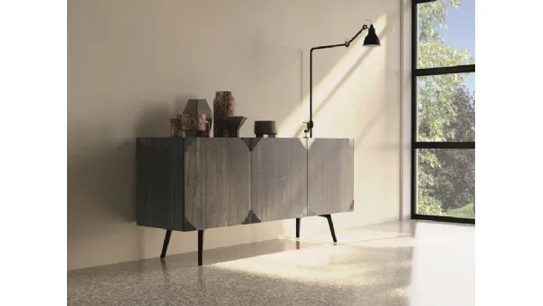 Madia Moon Art 1801 in legno finitura fango con angoli metallici di Fratelli Mirandola