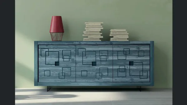 Madia Mastra Art 1772px in legno intagliato laccato blu petrolio patinato di Fratelli Mirandola