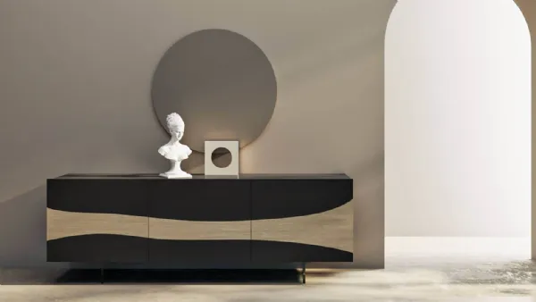 Madia moderna Nilo in rovere e laccato opaco con piedi in plexiglass di Fratelli Mirandola
