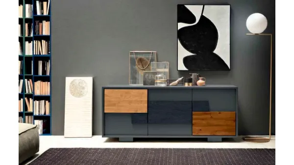 Madia Vogue in laccato antracite con frontali in legno di FGF Mobili