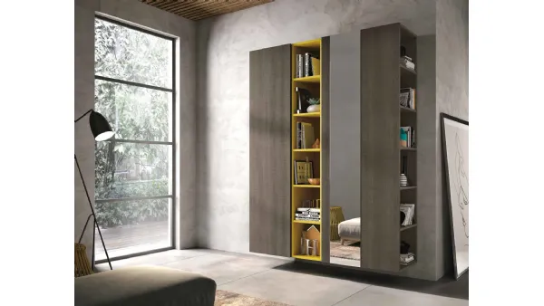 Mobile ingresso Mini 313 in rovere fumo, laccato opaco giallo e specchio di Artigianmobili