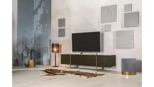 Mobile Porta Tv Omega in MDF impiallacciato con finitura ebano e top in ceramica marmo nero di Stones