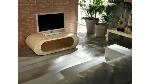 Mobile Porta Tv Alpha in MDF impiallacciato rovere con top in ceramica marmo calacatta di Stones