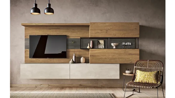 Parete Attrezzata 36Home 7012 in materico effetto legno di 2B Italia