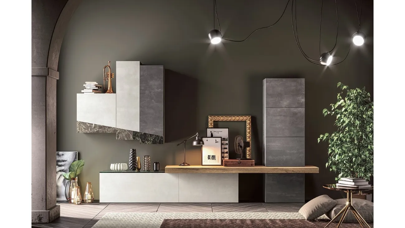 Parete Attrezzata Club Decor 6014 in melaminico con decoro effetto marmo di 2B Italia