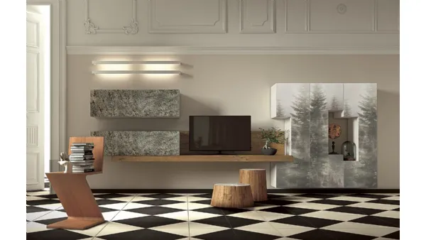 Parete Attrezzata Club Decor 6018 con decorazione con abeti di 2B Italia