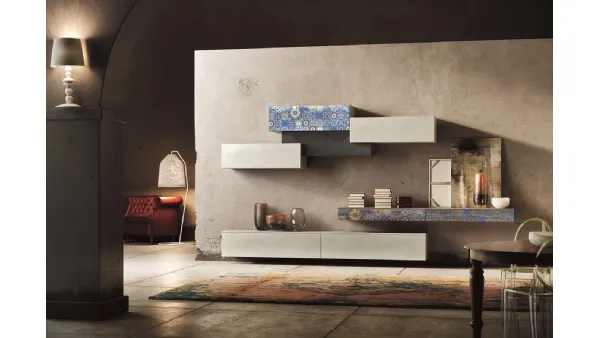 Parete Attrezzata Club Decor 6020 con decoro provenzale a piastrelle di 2B Italia