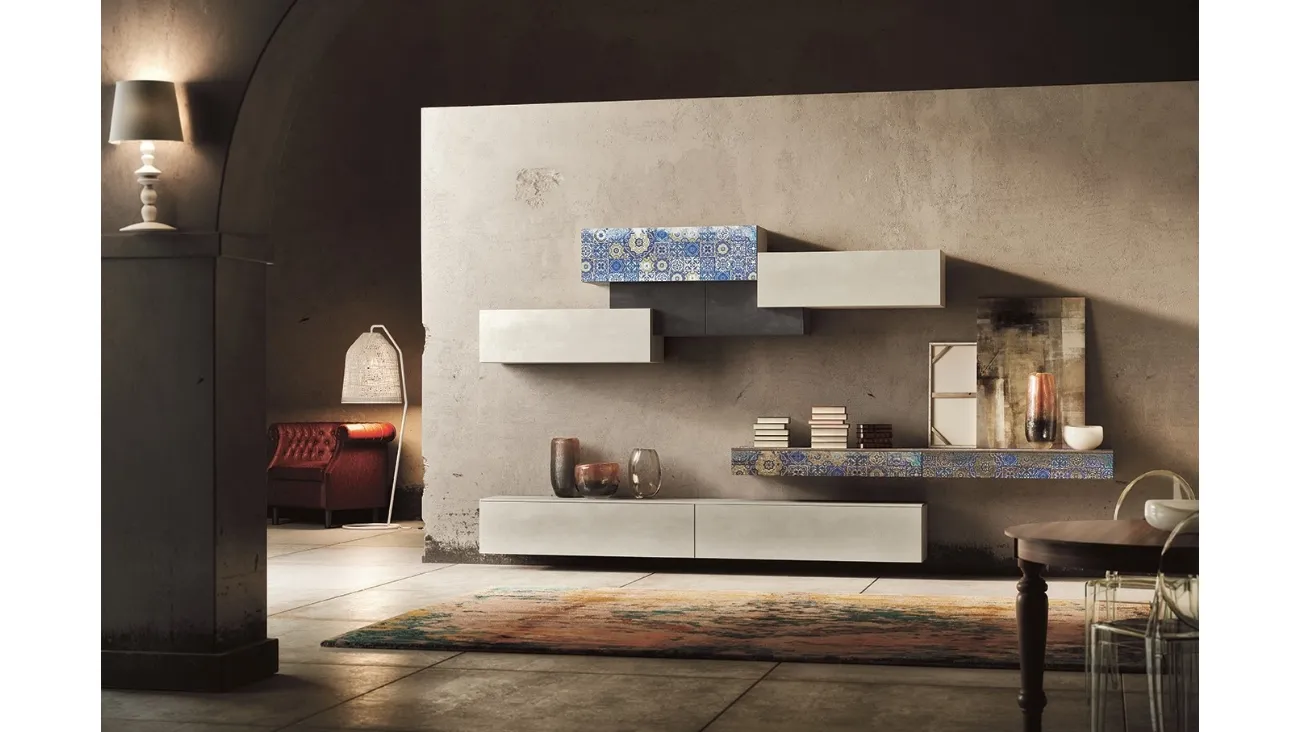 Parete Attrezzata Club Decor 6020 con decoro provenzale a piastrelle di 2B Italia