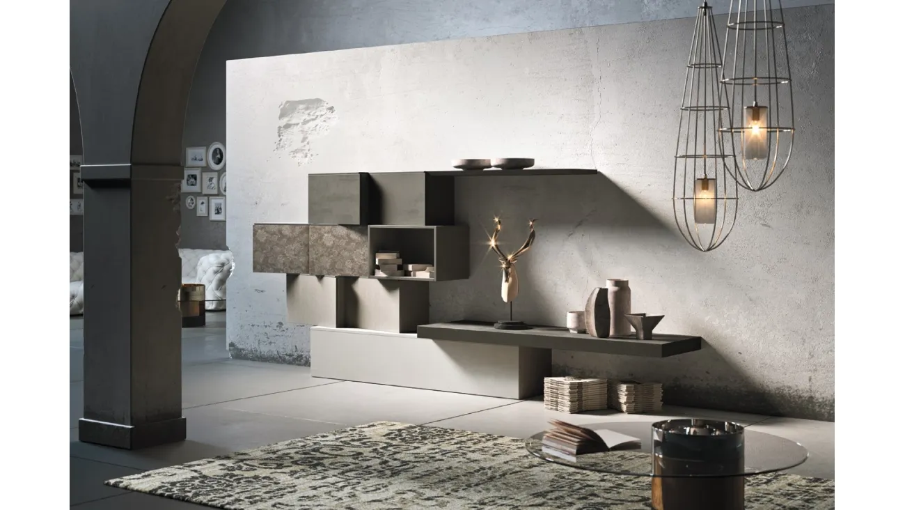 Parete Attrezzata Club36 Elite 5001 in laccato opaco e ante con decoro di 2B Italia