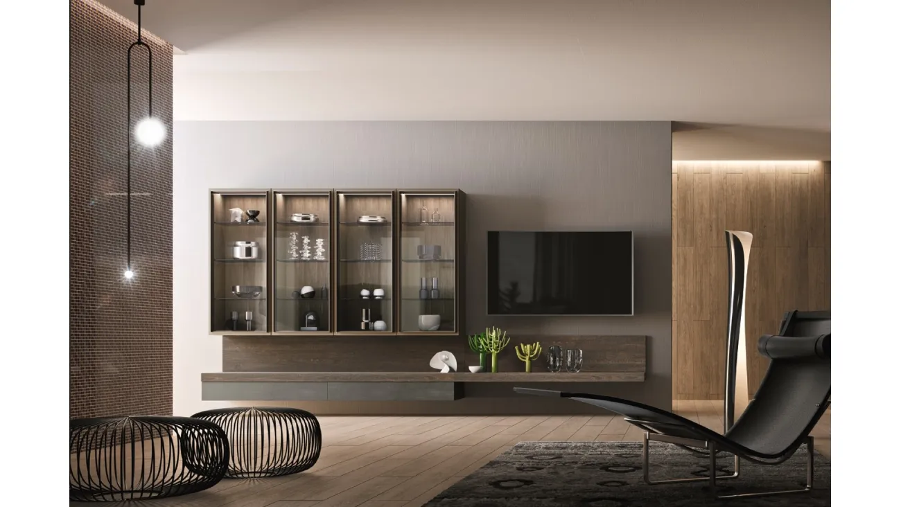 Parete Attrezzata sospesa in melaminico con vetrine Club36 Elite 5006 di 2B Italia
