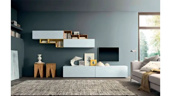 Parete Attrezzata Box C27B in laccato bianco lucido di FGF Mobili