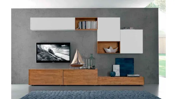 Parete Attrezzata Box C30B in legno e laccato bianco opaco di FGF Mobili