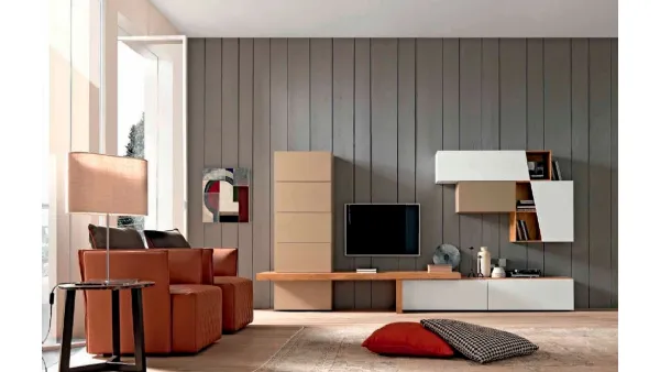 Parete Attrezzata Box C89B in finitura materica e legno di FGF Mobili