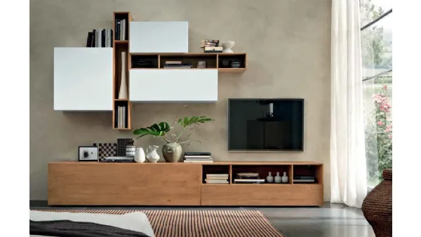 Parete Attrezzata Box C93B in legno e laccato bianco opaco di FGF Mobili