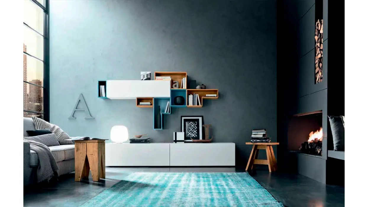 Parete attrezzata in laccato vari colori e legno Box C24B di FGF Mobili