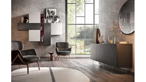 Parete Attrezzata sospesa Club Decor 6006 con ante decorate di 2B Italia