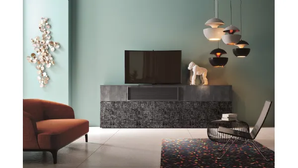 Parete Attrezzata Club Decor 6025 con decorazione di una città stilizzata Nero su Grigio di 2B Italia