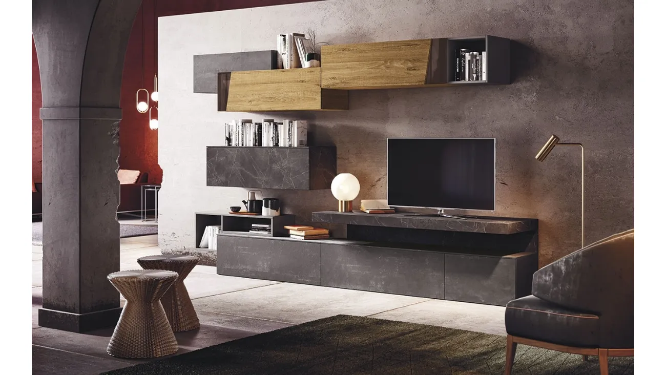 Parete Attrezzata in melaminico con inserti in vetro Club Decor Living Glass A di 2B Italia