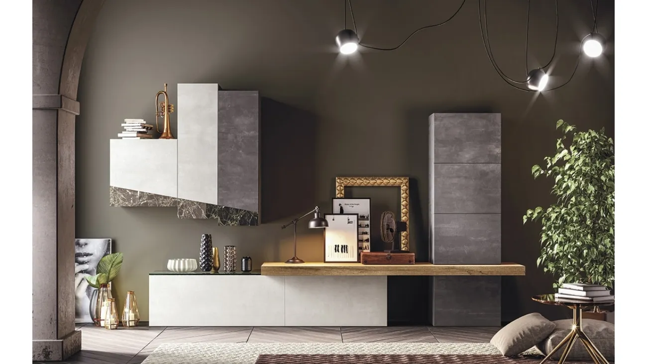 Parete Attrezzata in melaminico con inserti in vetro Club Decor Living Glass B di 2B Italia