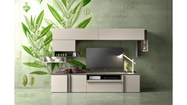 Parete Attrezzata in laccato opaco con top in finitura brown marble di Mab