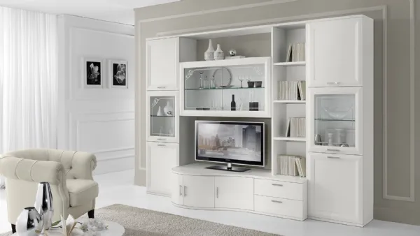 Madia Jazz D'elite composizione J047 finitura Bianco Frassino e Vetro di Gierre Mobili