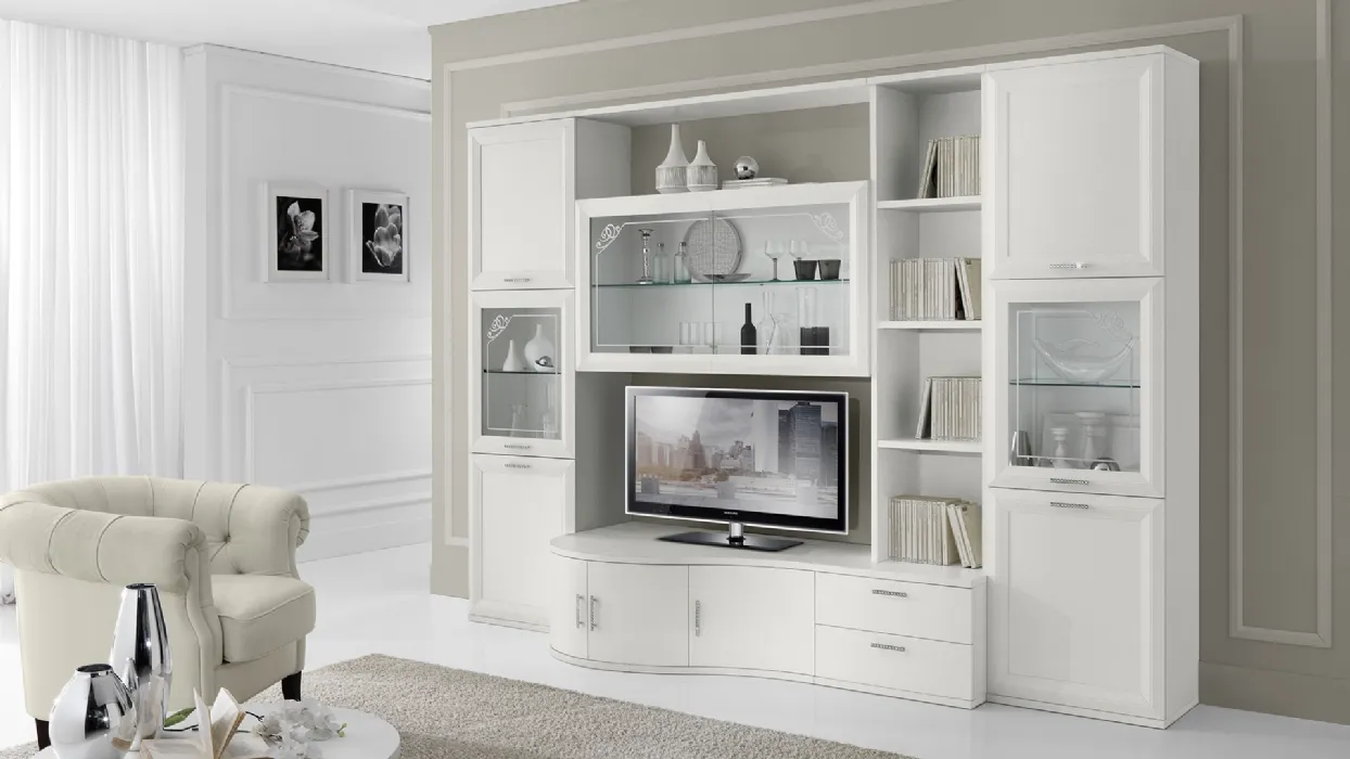 Madia Jazz D'elite composizione J047 finitura Bianco Frassino e Vetro di Gierre Mobili